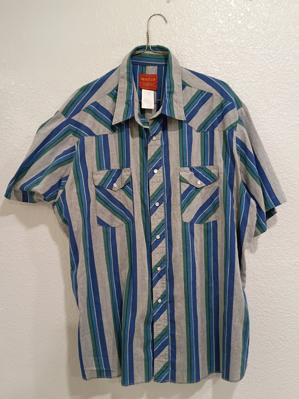 Rustler Green and Blue Striped Short-Sleeve Button-Down Shirt